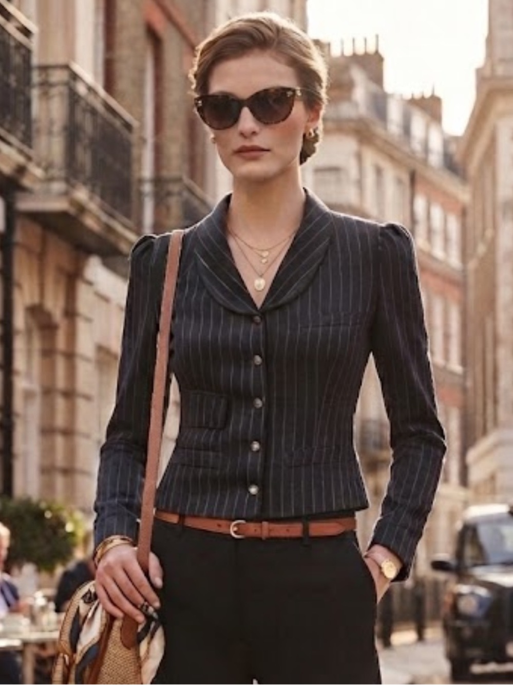 Ralph Lauren Blue Label Cropped Pinstripe Blazer Italy Tailored Jacket Size 4